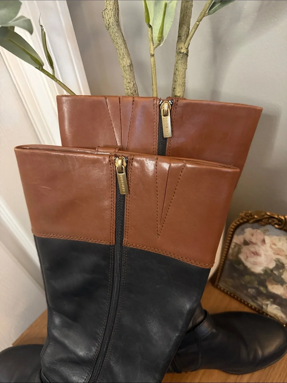 Bandolino BDBAYA Black Brown Leather Riding Boots Women’s 9M